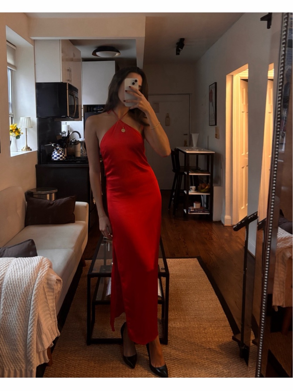 Zara Red Satin Halter Maxi Dress